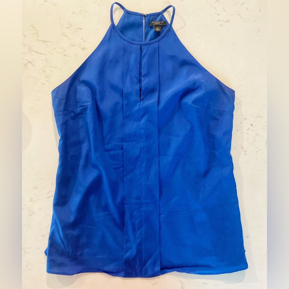 🔴 3 for $15 Ann Taylor Petite Silk Royal Blue Strappy Blouse Tank Top Size 2P